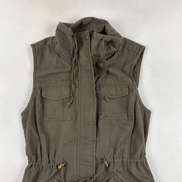 American Rag Army Green Full Zip Utility Vest Drawstring Waist 100% Cotton Sz S - Picture 3 of 12